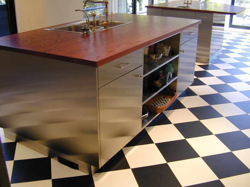 Wood Topped Stainless Steel Cabinetry For Kitchen Island