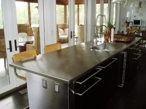 stainless countertops, modern stainless steel, stainless steel kitchen island, stainless steel, modern kitchen