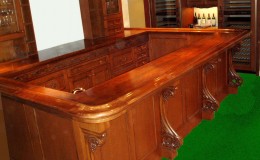 Victorian Style Wide Plank Wood Bar Top and Rails