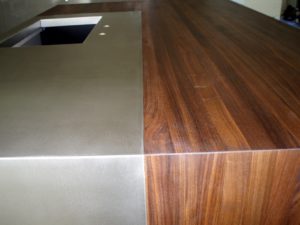 standard plank waterfall, walnut waterfall island, stainless steel waterfall island, waterfall island, waterfall countertop