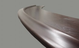 Curved Walnut Wood Bar Top with Rail