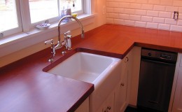 Cherry Wide Plank Wood Countertop in a White Kitchen