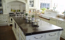 Traditional Kitchen with Walnut Island Wood Countertop
