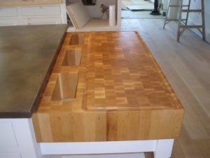 end grain butchers block, thick maple end grain butcher block wood countertops with juice groove and refuse chutes