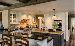 Maple End Grain Island Wood Countertop in Country Kitchen