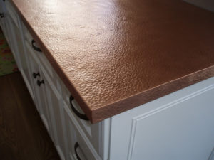 hammered copper countertop, machine hammered copper countertop, copper countertop for kitchen island