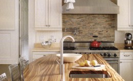 Zebra Wood Wide Plank Countertop in a Modern Kitchen