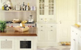 Bright Kitchen with Walnut Island Wood Countertop