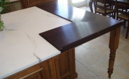 Wide Plank Wood Countertop set into Marble Island
