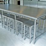 modern stainless steel kitchen furniture table and matching stools