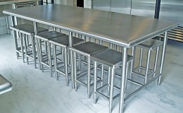 Stainless Steel Table and Matching Stools