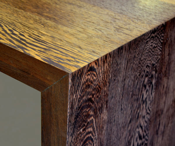 1 1/4â€ thick wenge premium wide plank countertop. Natural color with Marine Oil Finish and an eased-square edge.