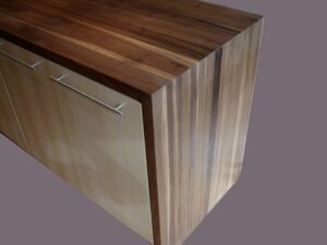 walnut edge grain, waterfall edge island, waterfall kitchen island, edge grain walnut